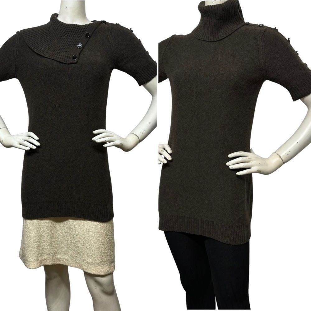 MAGASCHONI 100% Cashmere Tunic Length Sweater Button Up Turtleneck Cowl S M